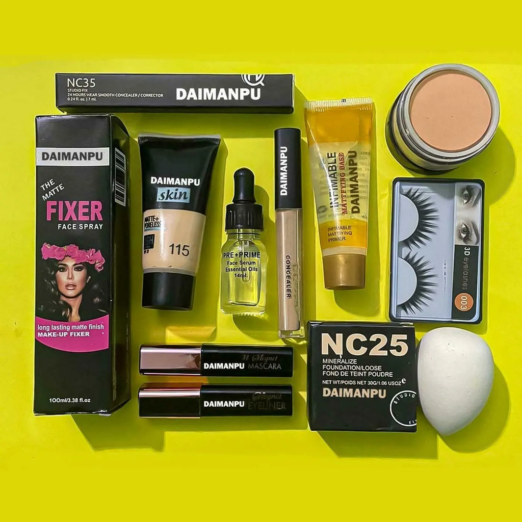 DAIMANPU Black Waterproof Eyeliner Mascara Set with Makeup Combo Set For Girls Waterproof (Pack of 10)