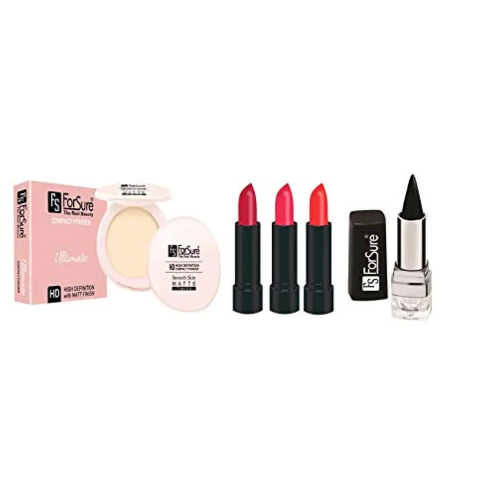 FS ForSure Compact Powder with Matte Finish, Kajal Forfor Matte Lipstick(Pack of 5) Multicolor