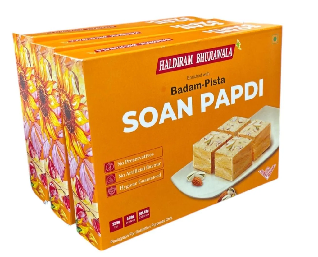 Haldiram Bhujiawala Soan Papdi 1.5kg ( 3Box* 500 grams each) | Delicious Crispy & Flaky Premium Soan Papdi/Soan Papri/Son Papdi | Indian Sweets | Mithai