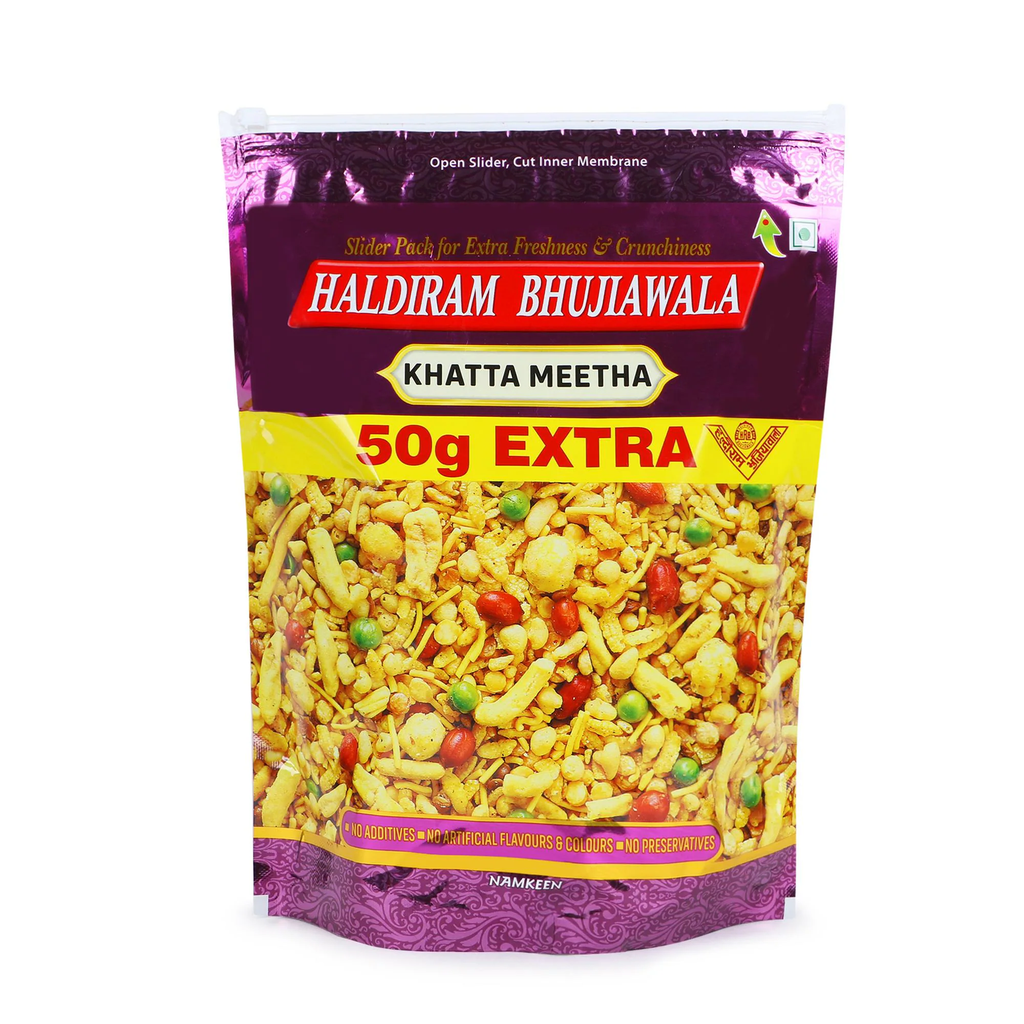 Haldiram Bhujiawala Khatta Meetha 800g | Tasty Sweet & Salty Namkeen | Pack of 2 | 400 grams Each ( 50gm Extra )