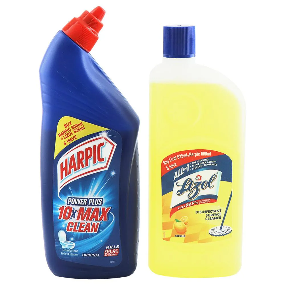 Harpic Original Toilet Cleaner 600 ml + Lizol Citrus Surface Cleaner 625 ml