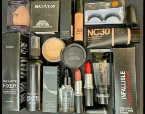 KA CAYLA Beauzy Classy Makeup Combo of 10 fantastic makeup product Loose Powder, Lipsticks, Foudnation, Serum, Puff, Concealer, Lashes, fixer (10 Items in the set)