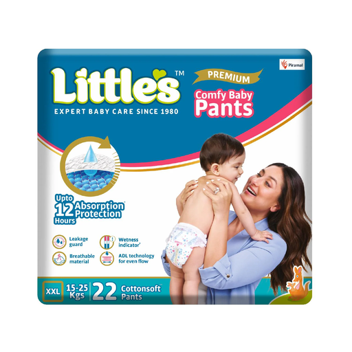 Little's Premium Baby Diapers XXL Size | Pants Style | 15-25 kg | 22 Count - Pack of 1 | CottonSoft Baby Diaper with Leakage Guard, Wetness Indicator & 12 Hours Absorption