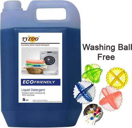 LYZOO Liquid Detergent 5 Liter | New Liquid Detergent | Laundry Liquid For Fabric Care | Liquid Detergent For Top Load And Front Load Washing Machine 5 lt And Four Washing Ball free