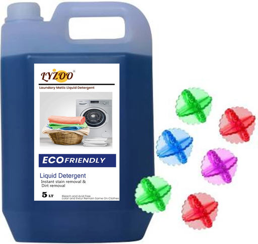 LYZOO Liquid Detergent 5 Liter | Super Matic Liquid Detergent | Laundry Liquid For Fabric Care | Liquid Detergent For Top Load And Front Load Washing Machine 5 lt t And Six Washing Ball Free
