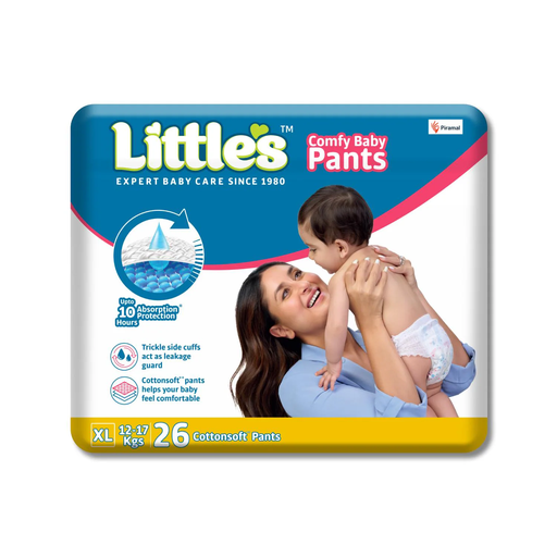 Little's Standard Baby Diapers XL Size (Extra Large) Pants Style | 12-17 kg | 24 Count - Pack of 1 | CottonSoft Baby Diaper with Leakage Guard & 10 Hours Absorption