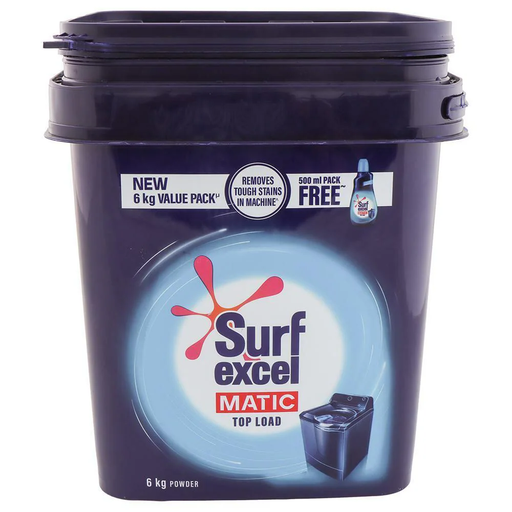 Surf Excel Matic Top Load Detergent Powder (6 kg + Free Liquid Detergent 500 ml)