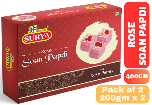 HF, Surya 400g Rose Soan Papdi, with real rose petals (Pack of 2; 200g x 2) | Best Indian Sweet
