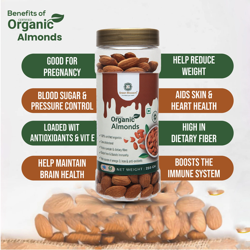 Organic Almonds / Badam - 250 gms ( Pack of 1, NPOP Certified) I Green Blossom