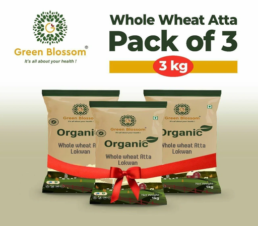 Organic Wheat Flour (Lokwan Atta) - 3 Kg (1 Kg, Pack of 3) I Green Blossom
