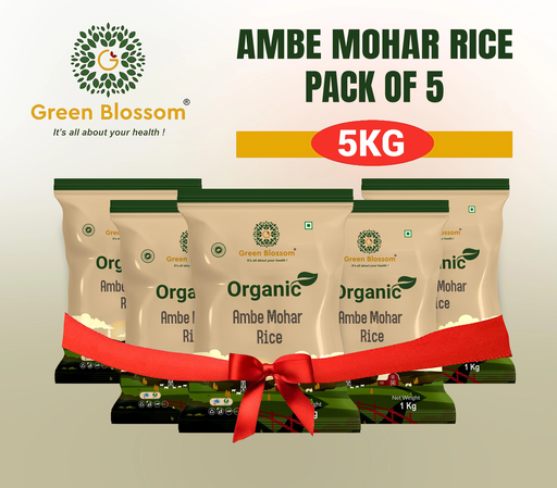 Organic Ambe Mohar Rice - 5 Kg (1 Kg, Pack of 5) I Green Blossom