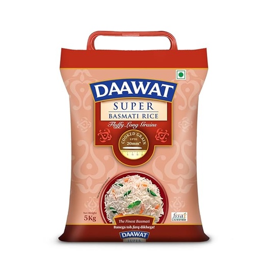 [daawat-super-basmati-rice-5kg-fluffy-long-grains-cooked-upto-20mm] Daawat Super Basmati Rice 5Kg| Fluffy Long Grains| Cooked upto 20mm*