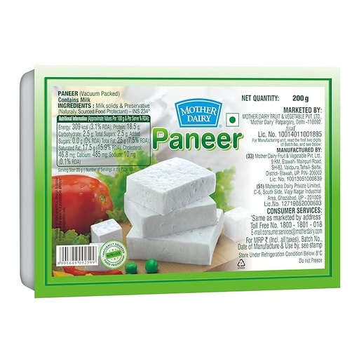 [mother-dairy-paneer-200-g-pack] Mother Dairy Paneer, 200 g Pack