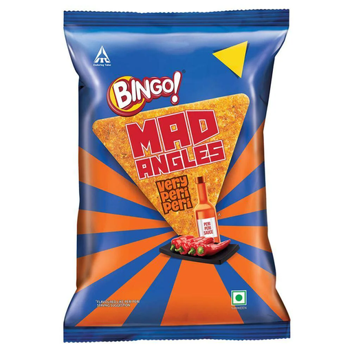 Bingo! Mad Angles Very Peri Peri - Spicy & Crunchy Corn-Based Triangle Chips Pack for Snacks - 117g