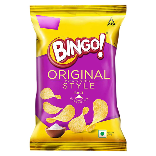 Bingo! Original Style Salt Sprinkled - Flat Cut Salted Potato Chips Pack for Snacks - 90g