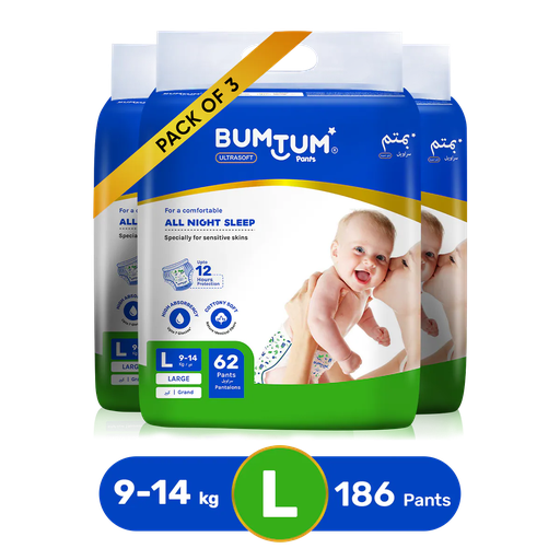 Bumtum Baby Diaper-Large (62 pcs) Pack of 3