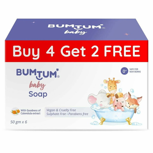 Bumtum Baby Soap with goodness of calendula extract Parabens Free Vegan& cruelty Free 50Gm Pack of 6