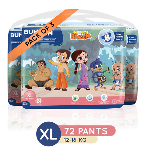 Bumtum Chota Bheem XL Baby Diaper Pants, 72 Count, Leakage Protection Infused With Aloe Vera, Cottony Soft High Absorb Technology (Pack of 3)